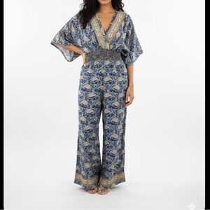 Chic Blue and Gold Paisley Jumpsuit